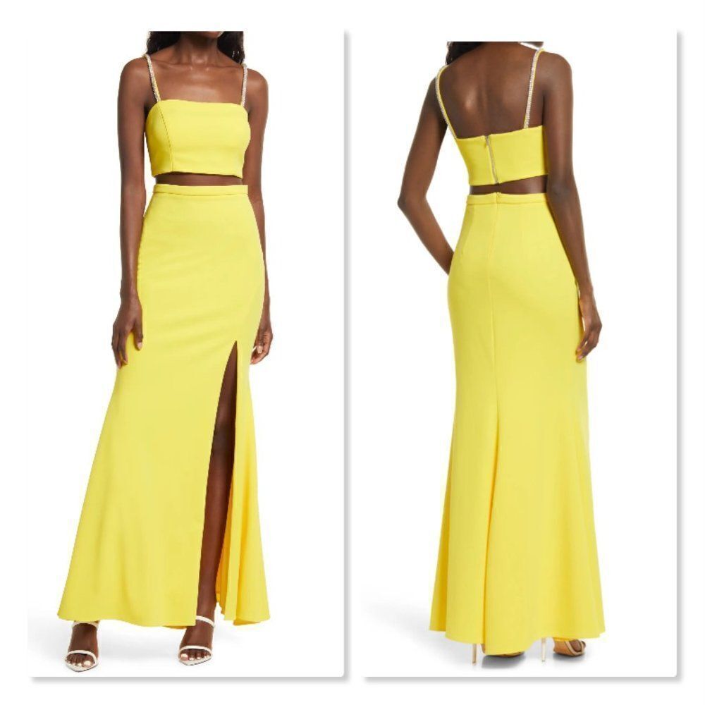 NEW! Xcape Crop Top & Skirt Set in Yellow